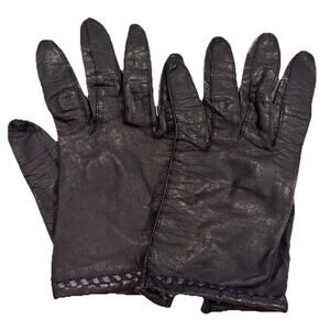 Antique Vintage Women's Real Kid Leather Gloves Made in France Black Sz 7